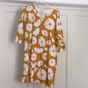 Cotton Floral Print Summer Dress/ Shift Dress/ Swimsuit Coverup/ 3/4 Sleeve